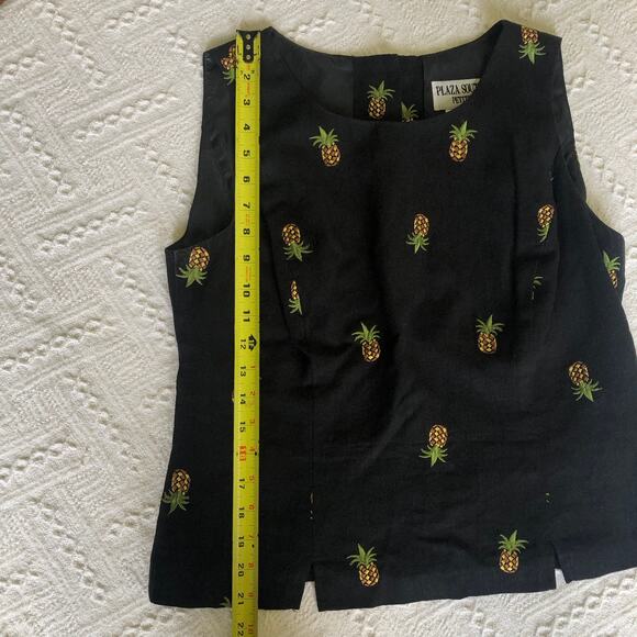 Y2K Plaza South Petite 10 Pineapple Embroidered Linen-Blend 2Pc Set Tank & Capri - Picture 13 of 14
